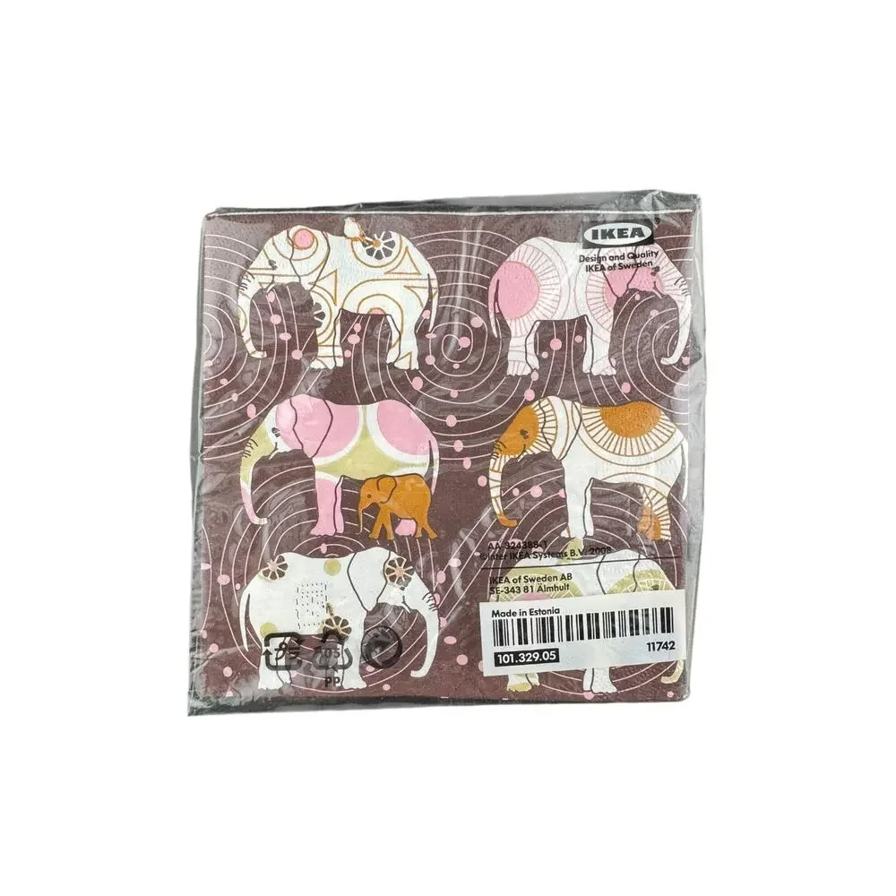 Limited Edition Retired IKEA Busig Paper Cocktail Napkins Elephants 2008